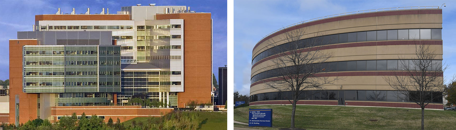 The NIDA IRP is located in the BiomedThe NIDA IRP is located in the Biomedical Research Center (left) and the Triad Technology Center (right).ical Research Center and the Triad Technology Center