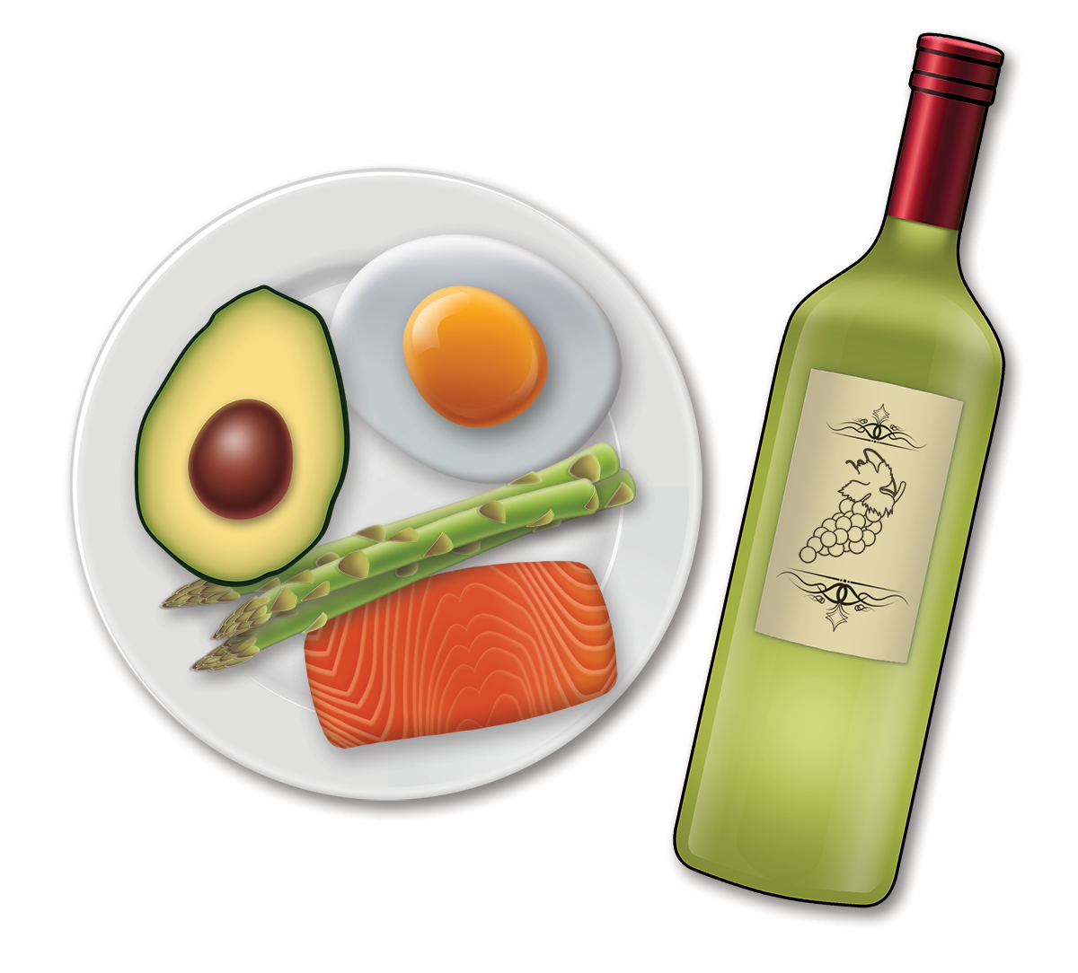 A ketogenic-friendly meal and a bottle of wine