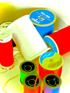 A photo of spools of thread.