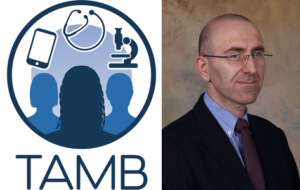 TAMB Logo and a photo of Lorenzo Leggio, M.D., Ph.D.