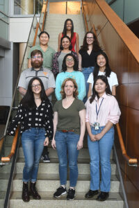 Neuronal Circuits and Behavior Section staff 2024 (Left to Right) First Row/Front: Yasmin Padovan-Hernandez, Sarah Sarsfield, Angela Kim; Second Row: Benjamin Kilgore, Pamela Miranda Tapia, Annette Park; Third Row: Hannah Kim, Aketzali Garcia Gutierrez, Audrey Rips-Goodwin; Fourth Row: Yeka Aponte.