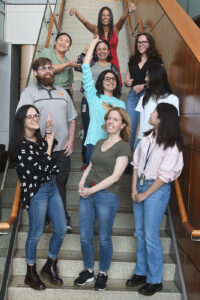 Neuronal Circuits and Behavior Section staff 2024 (Left to Right) First Row/Front: Yasmin Padovan-Hernandez, Sarah Sarsfield, Angela Kim; Second Row: Benjamin Kilgore, Pamela Miranda Tapia, Annette Park; Third Row: Hannah Kim, Aketzali Garcia Gutierrez, Audrey Rips-Goodwin; Fourth Row: Yeka Aponte.