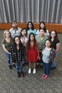 Neuronal Circuits and Behavior Section staff 2024 (Left to right) First Row/Front: Yasmin Padovan-Hernandez, Yeka Aponte, Aketzali Garcia Gutierrez; Second Row: Sarah Sarsfield, Angela Kim, Hannah Kim, Audrey Rips-Goodwin; Third Row: Benjamin Kilgore, Pamela Miranda Tapia, Annette Park.