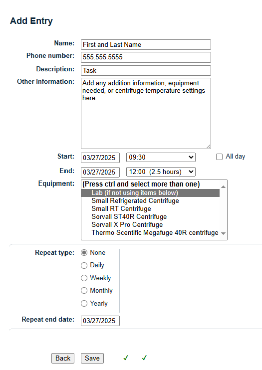 TAC Reservation Submission Form Screenshot