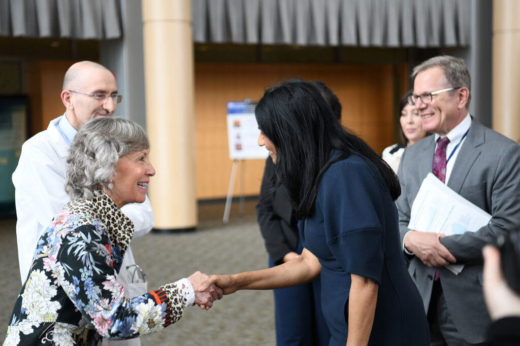 Meeting in the Biomedical Research Center Atrium