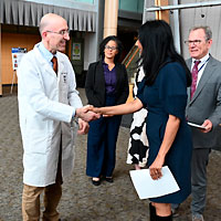 Meeting in the Biomedical Research Center Atrium