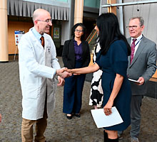 Meeting in the Biomedical Research Center Atrium